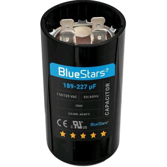 BlueStars Ultra Durable 189-227 uf/MFD 125 VAC Volts Round Start Capacitor 50/60 - Picture 1 of 12